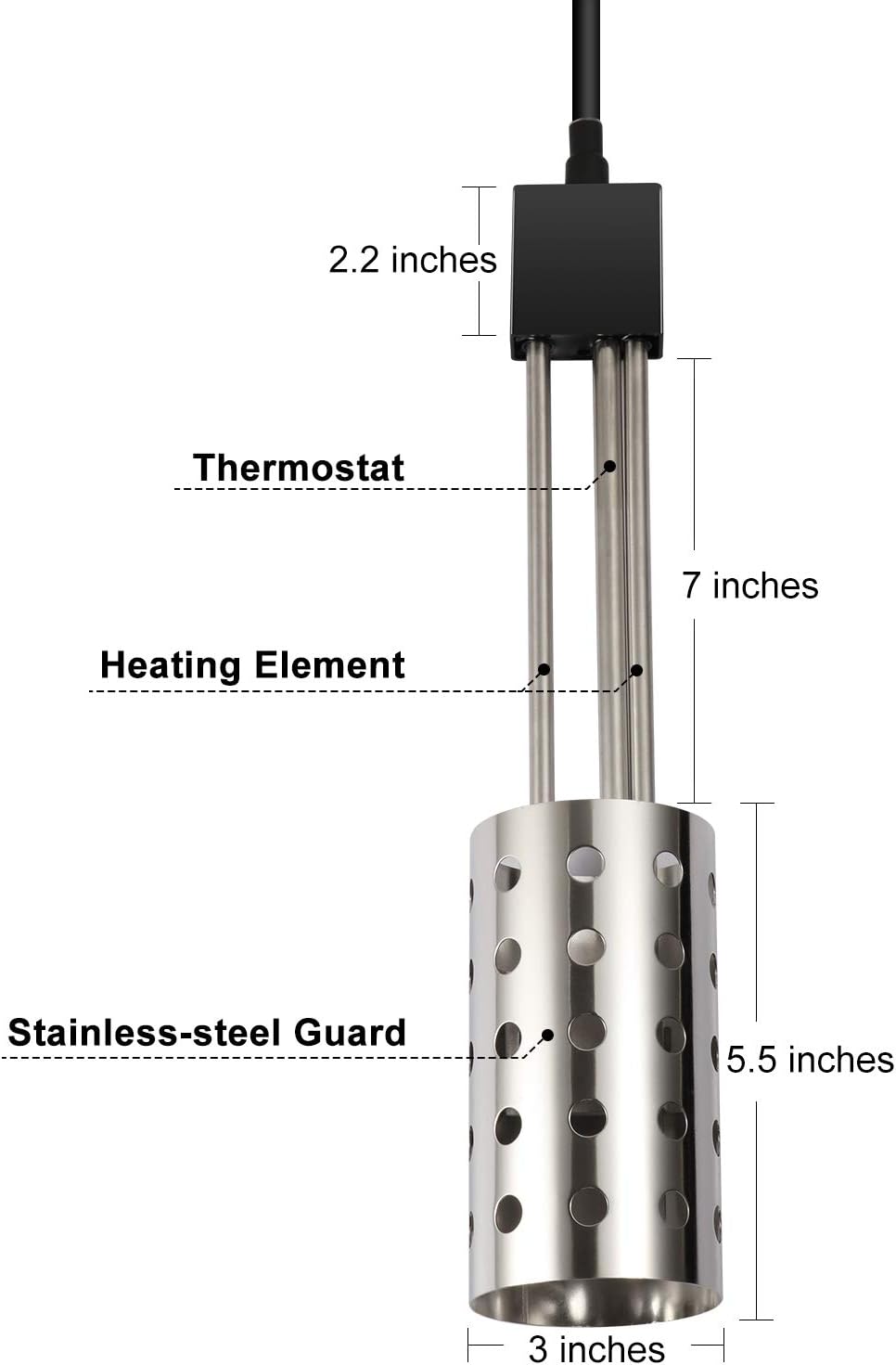 Gesail 1500W Immersion Heater, GESAIL Bucket Water Heater with 304 Stainless-Steel Guard, Submersible Bucket Heater with Thermostat an