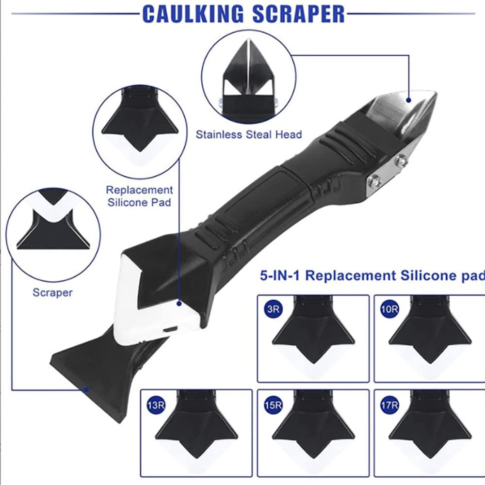 DIY.TK 3 in 1 Silicone Caulking Tools, Glass Glue Angle Scraper, stainless steelhead Caulk Remover and Sealant Scraper, For Kitchen Ba