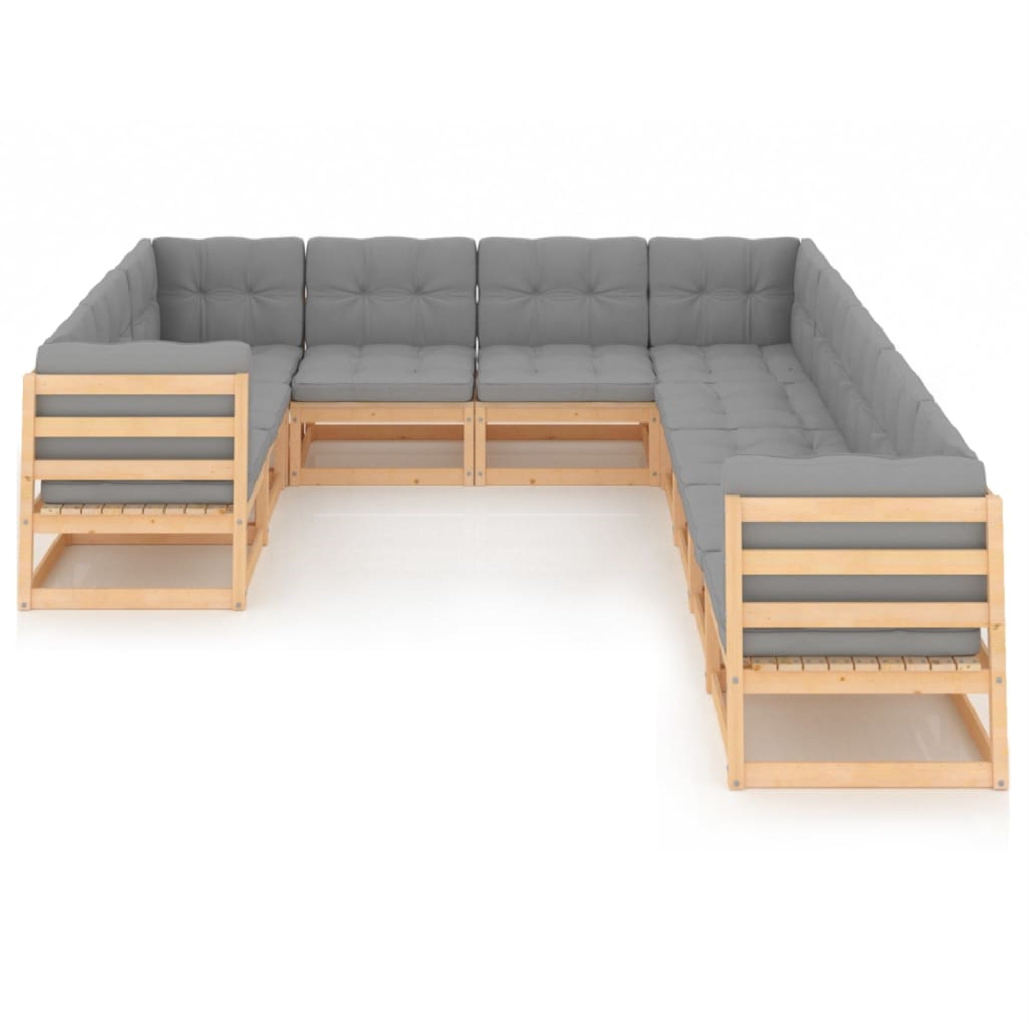vidaXL 10 Piece Garden Lounge Set with Cushions Solid Pinewood Brown