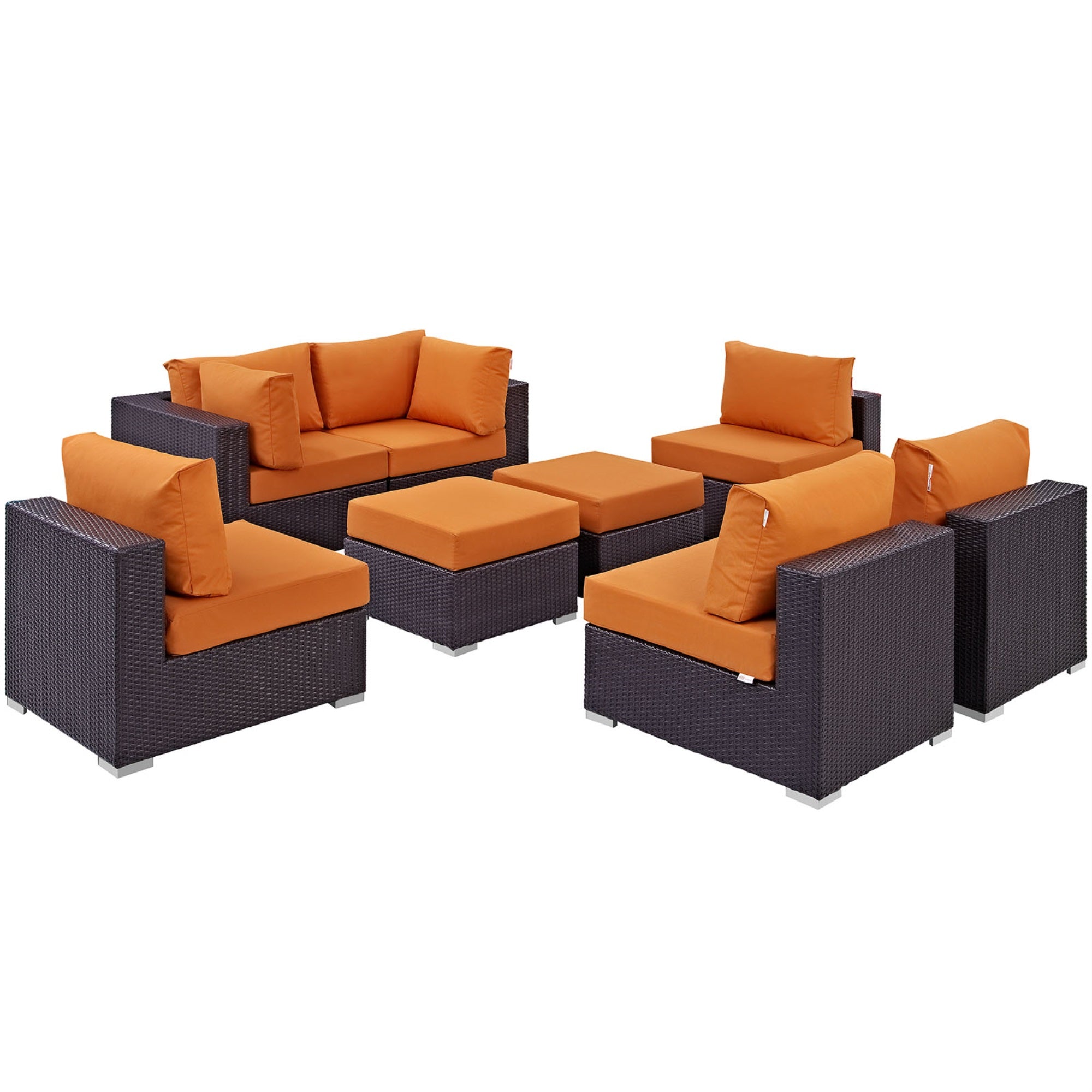 Ergode Convene 8 Piece Outdoor Patio Sectional Set - Espresso Orange