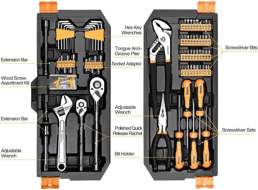 DEKOPRO 192 Piece Mechanics Tool Set Socket Wrench Set,Auto Repair Hand Tool Kit Wrench Tool Box Set with Plastic Storage Case