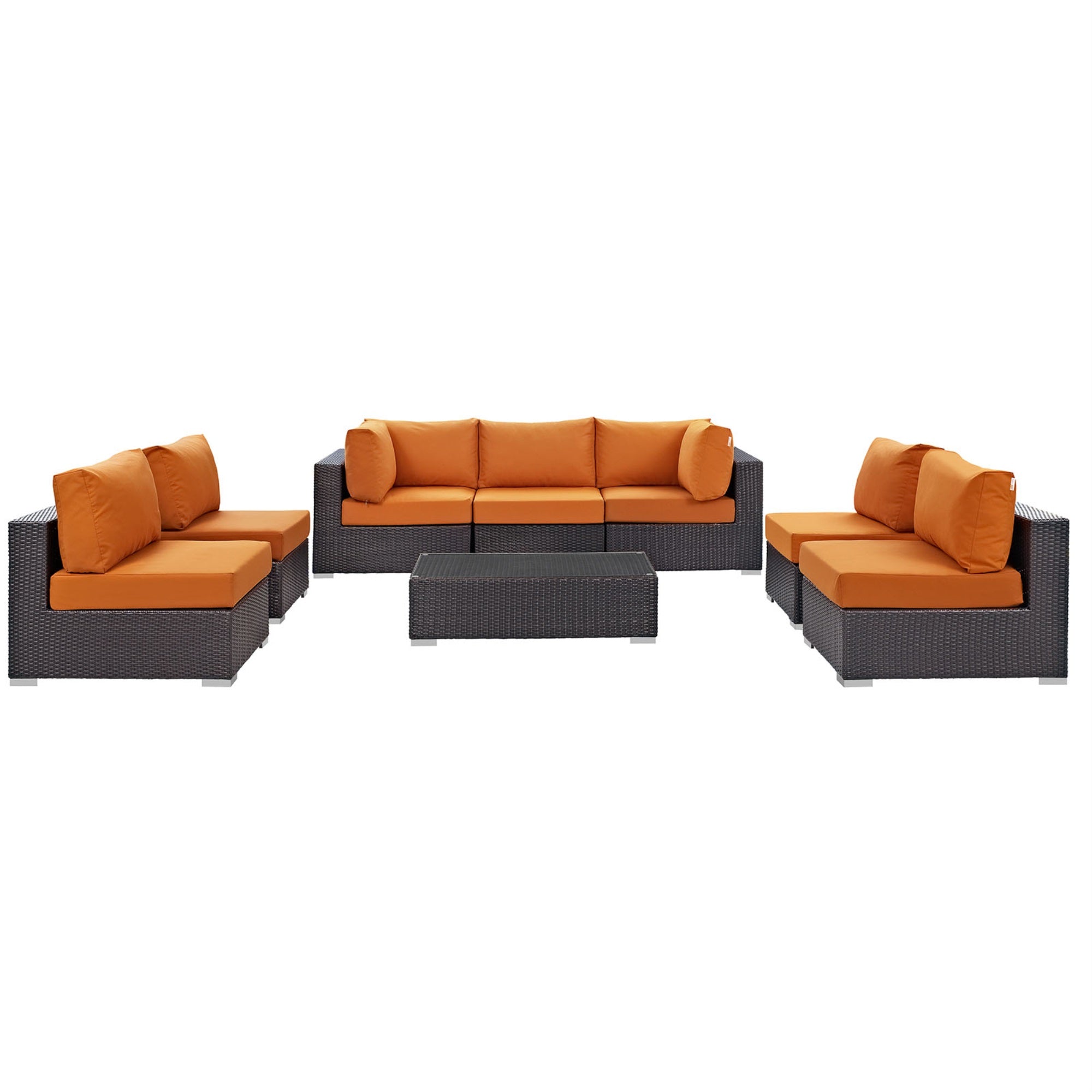 Ergode Convene 8 Piece Outdoor Patio Sectional Set - Espresso Orange