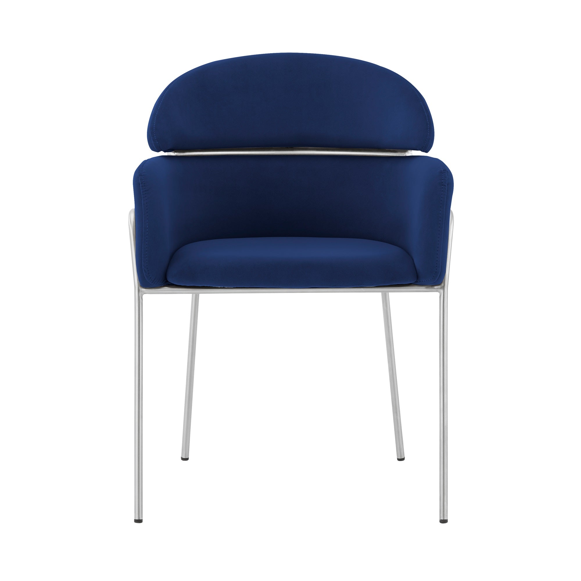 Armen Living Portia Blue Velvet and Brushed Stainless Steel Dining Room Chairs - Set of 2