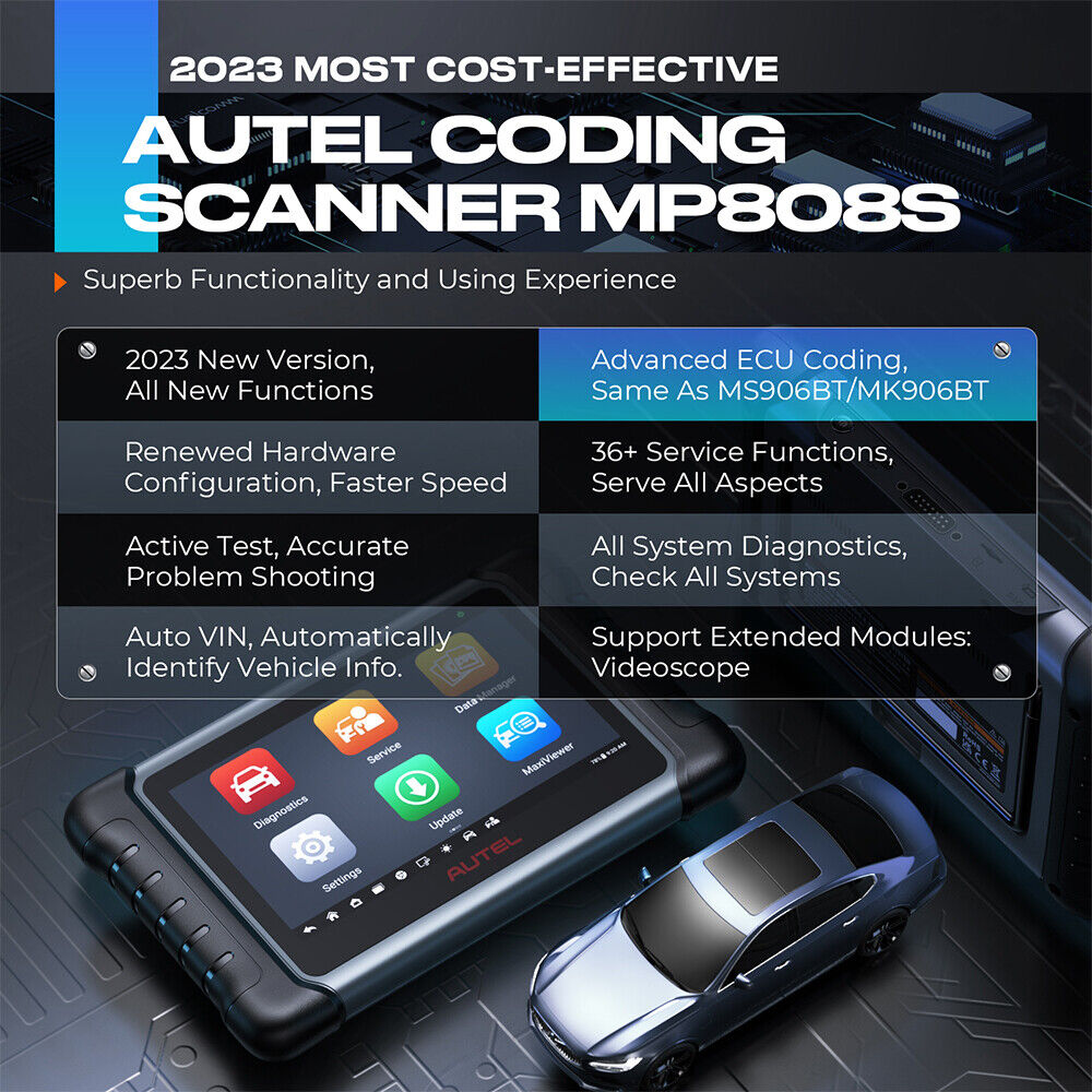 Autel Scanner MaxiPRO MP808S Car Diagnostic Scan Tool All System Diagnostics ECU Coding, Active Test, 36+ Service