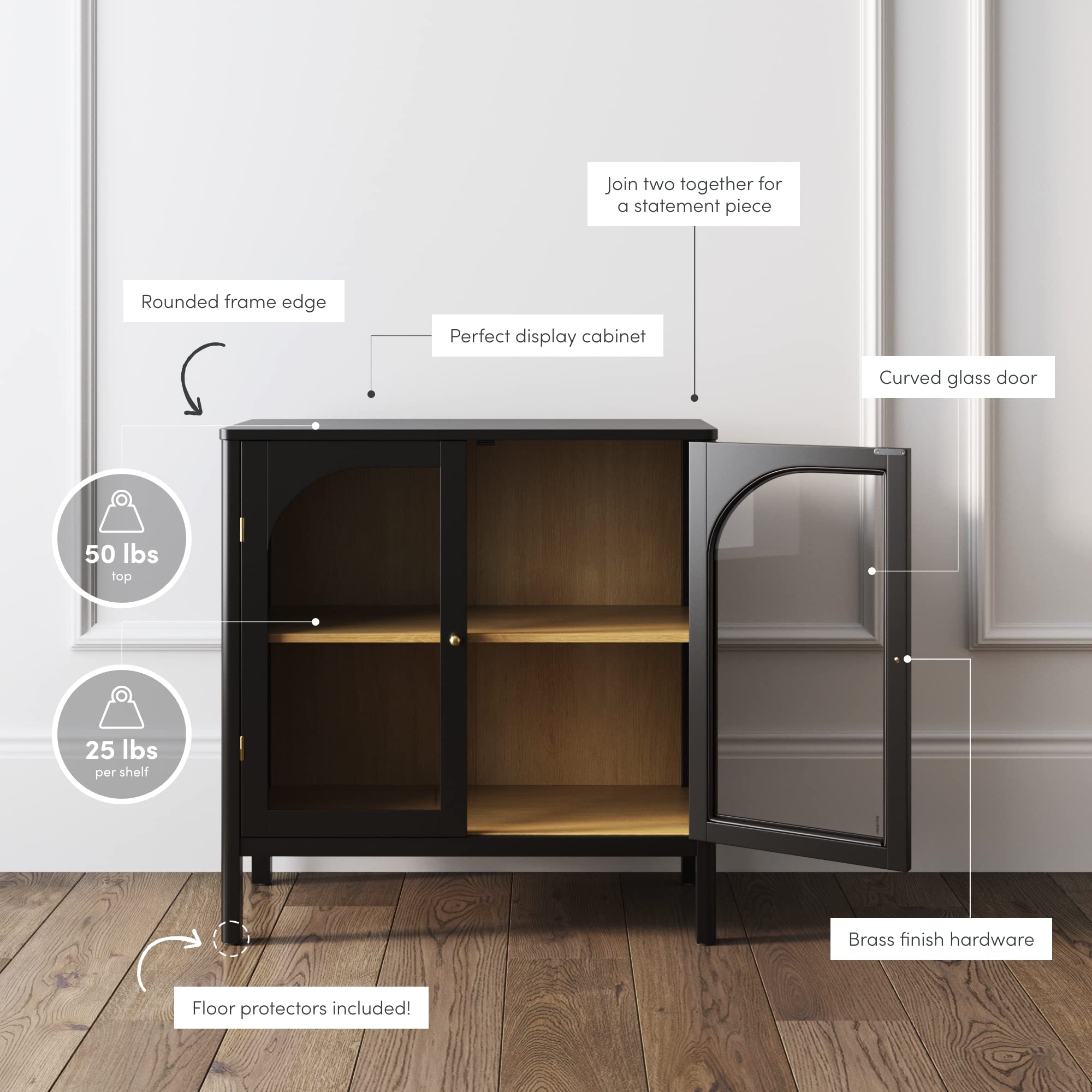 Nathan James Modern Storage, Buffet, Sideboard, Free Standing Accent cabinet for Hallway, Entryway or Living Room, 1, clear glas