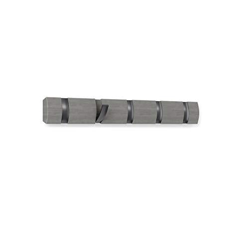 umbra flip 5-hook wall mounted coat rack, modern, sleek, space-saving coat hanger with 5 retractable hooks to hang coats, sca