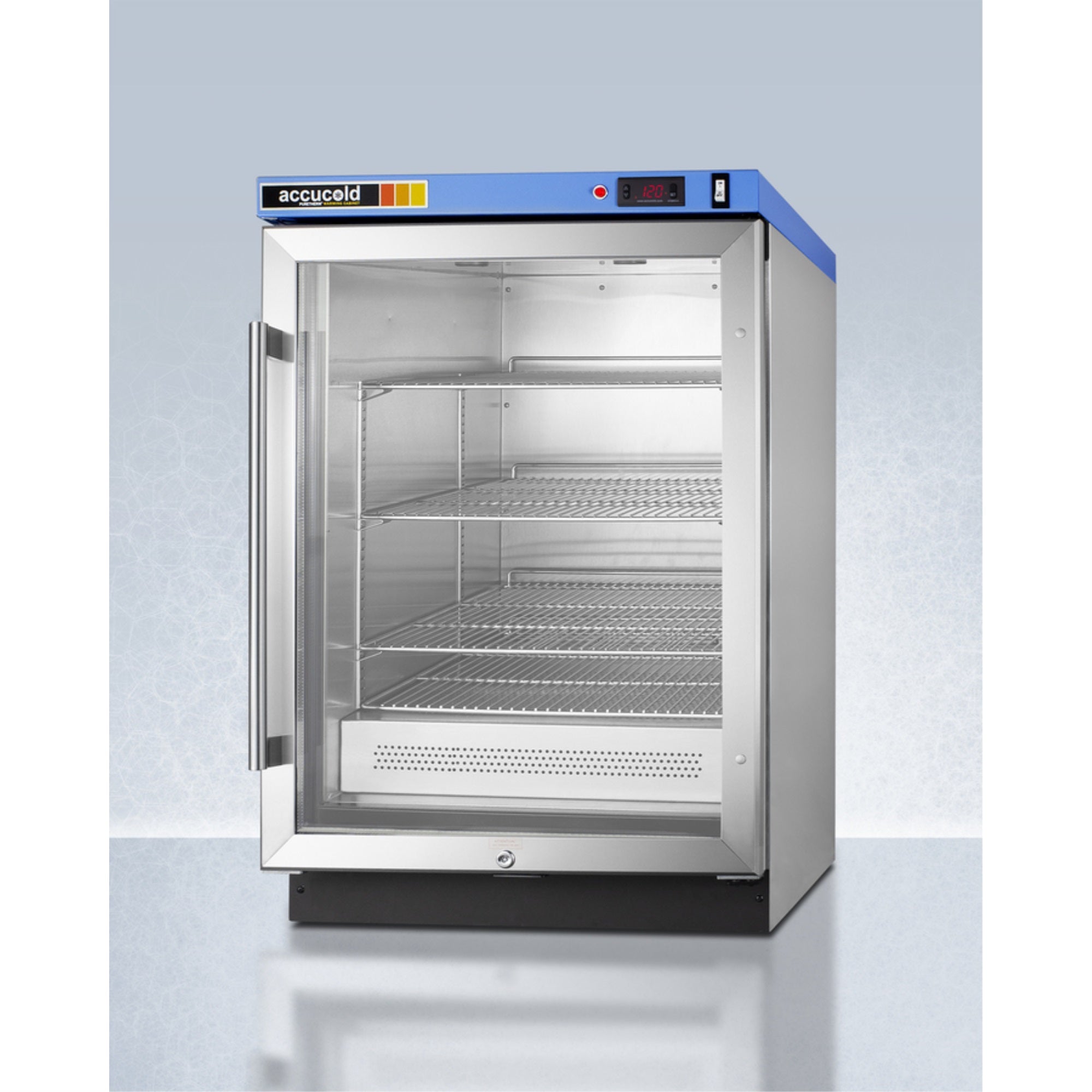 Puretherm Single chamber blanket warmer with glass door, stainless steel interior, digital thermostat, and lock PTHC65G