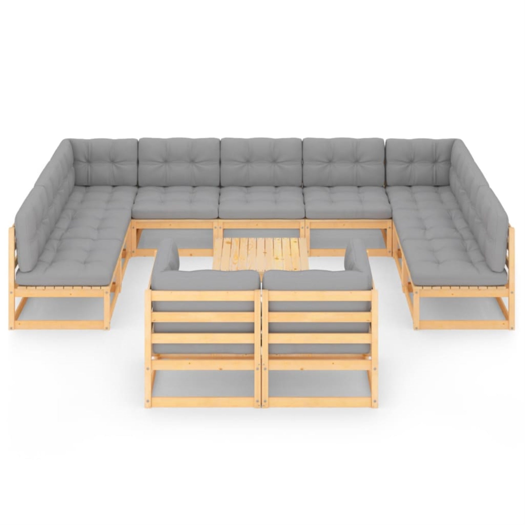 vidaXL 12 Piece Garden Lounge Set with Cushions Solid Pinewood Brown