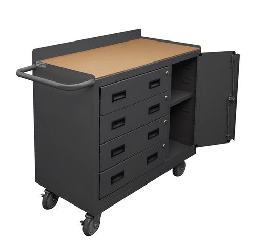 GourmetGalley 16 Gauge Tubular Push Handled Lockable Cart with 3 Shelves &a; 4 Drawers&a;#44; Lips Up&a;#44; Gray - 36 x 18 x 38.38 in.