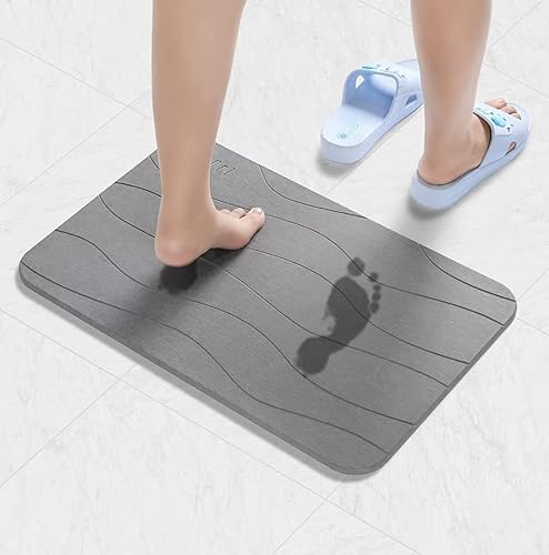AWW Stone Bath Mat Large, Non-Slip Diatomite Stone Bath Mat, Quick Drying Bath Mat Stone Absorbing, Super Absorbent Diatomaceous