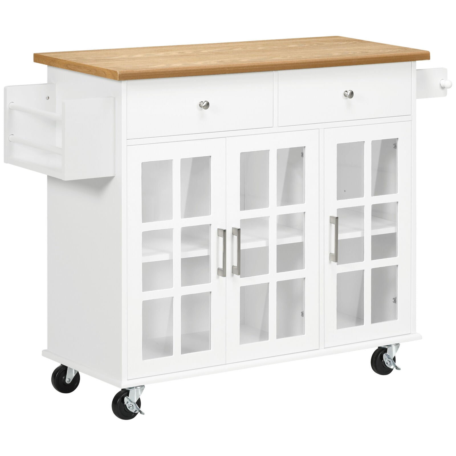 GCP Products Kitchen Island On Wheels With Drawers, Cupboards, Towel Rack