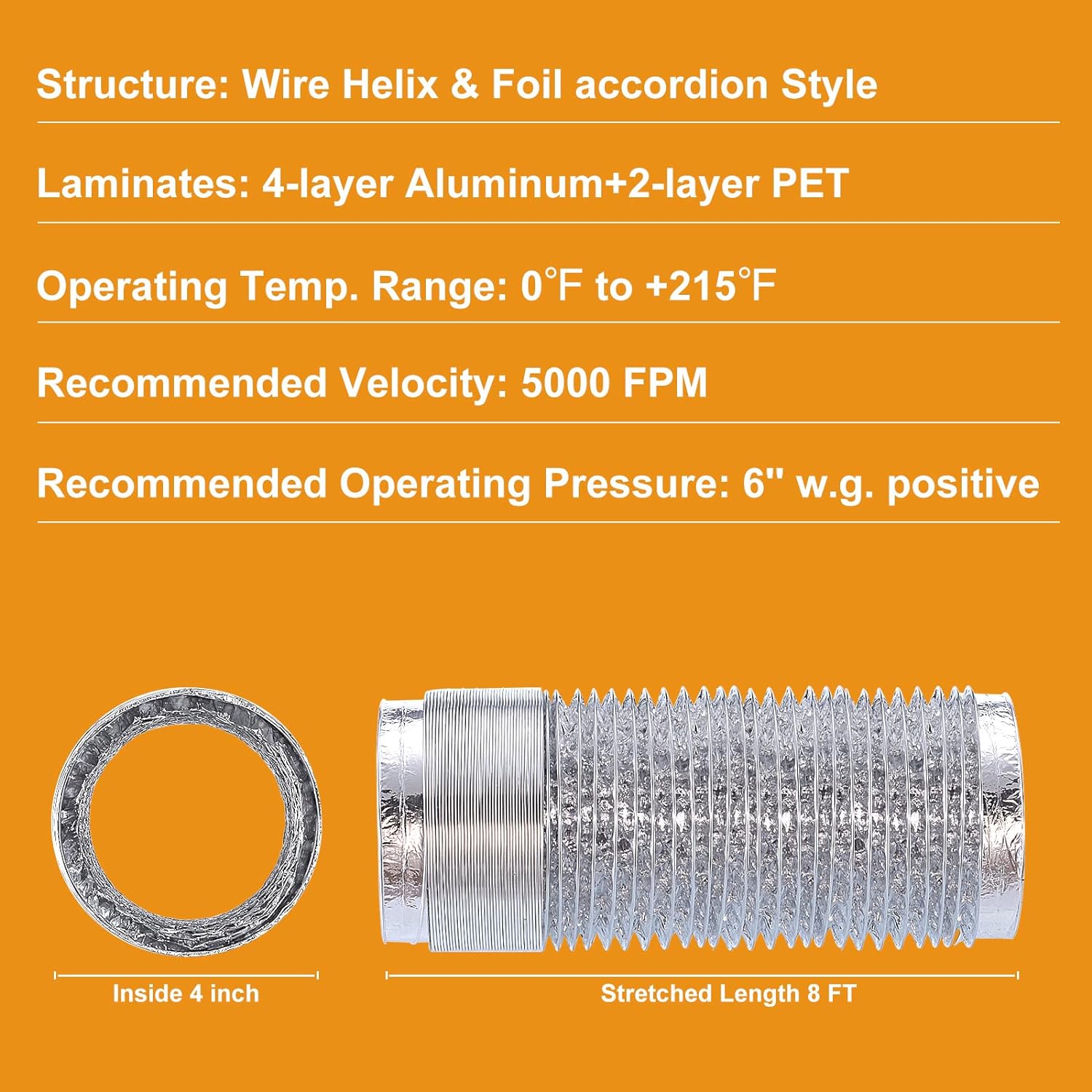 Steelsoft Extra Thick (6-ply) Dryer Vent Duct Hose 4 inch 8 Feet Flexible, Heavy Duty, 4&s;&s; Aluminum Foil Ducting Pipe Tube Dryer Hose Ven