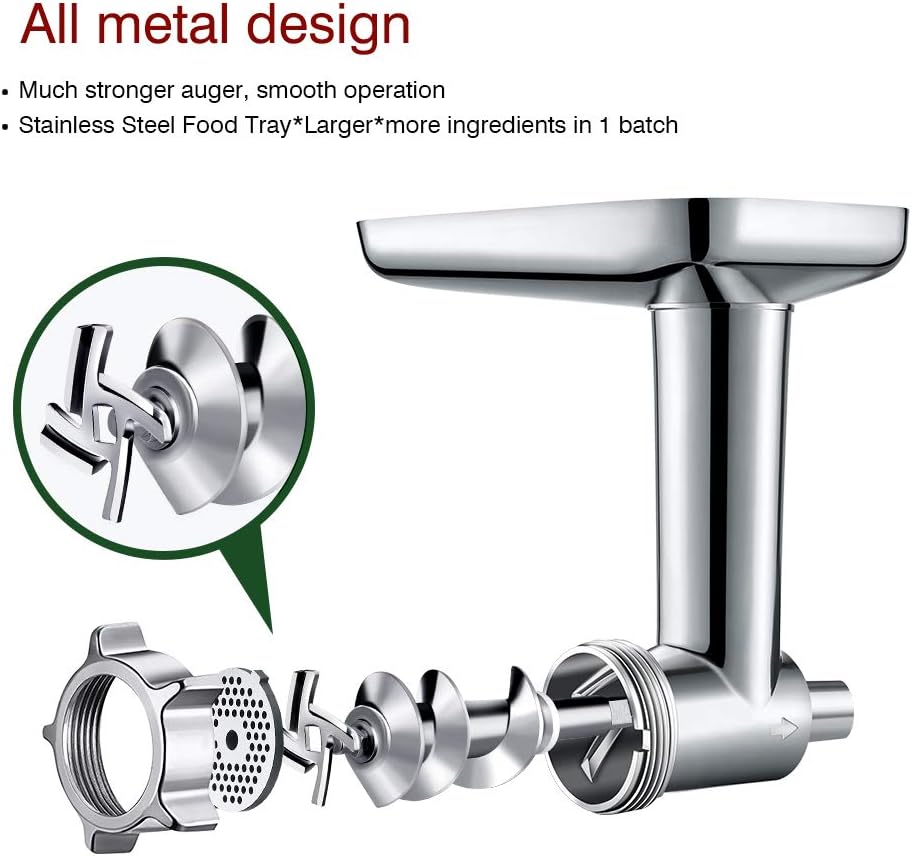 Gvode inc Metal Food Grinder Attachment for KitchenAid Stand Mixer Included 3 Sausage Stuffer Tubes Accessory, Upgrade Design with High P