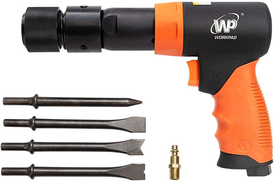 WP WORKPAD WORKPAD 190mm Long Barrel Air Hammer with Quick Change Chisel Retainer and 4-Piece Chisels Set, Pneumatic Tools