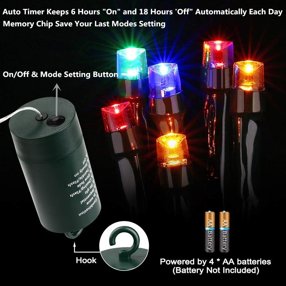 Joomer Battery Chrismas Lights, 66ft 200LED Fairy Lights Battery Operated Timer 8 Modes Waterproof for Outdoor Home Garden Party Holid