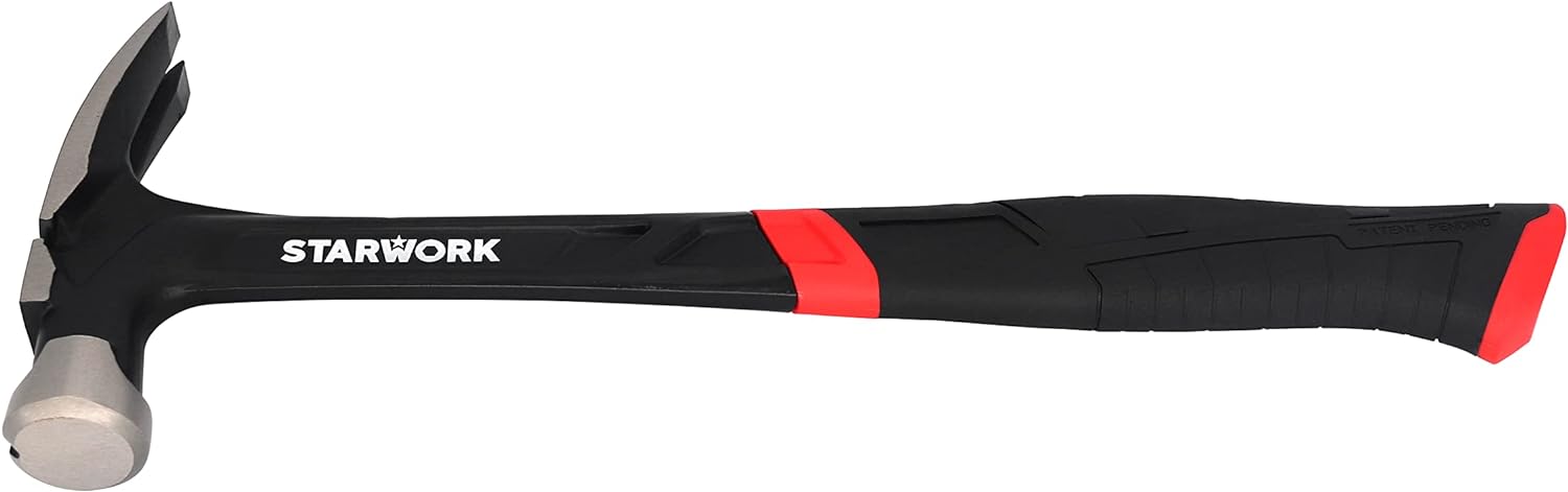 STARWORK 20 oz Hammer with Comfort Grip, Nailing Hammer Steel Head Steel Handle, AntiVibe, Rip Claw