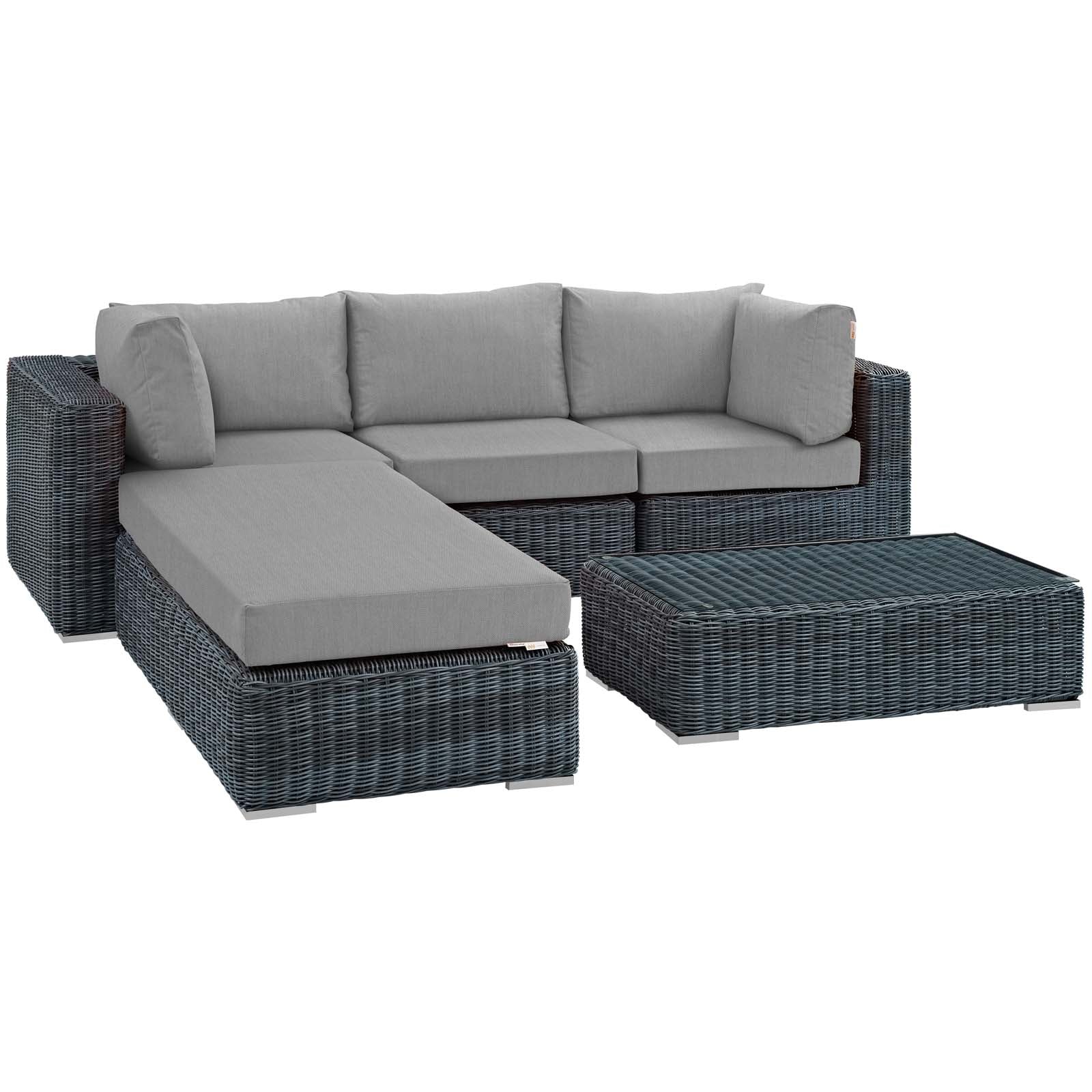 Modway Summon 5 Piece Outdoor Patio Sunbrella Sectional Set - Canvas Gray