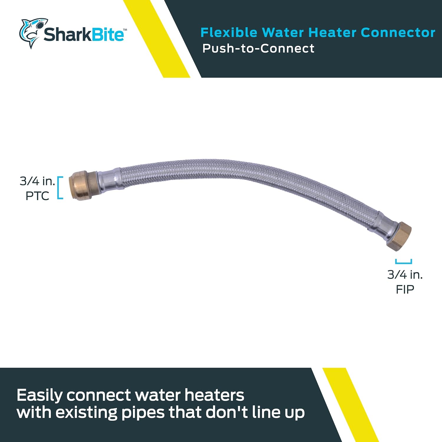 Cash Acme SharkBite 3/4 Inch x 3/4 Inch FIP x 15 Inch Stainless Steel Braided Flexible Water Heater Connector, Push To Connect Brass Plum