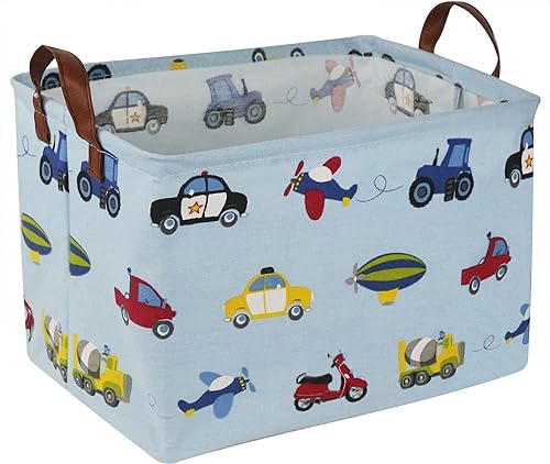 HKEC Rectangle Kids Toys Storage Baskets with Handles, Collapsible Car Storage Box for Playroom,Waterproof Cute Books Organizati