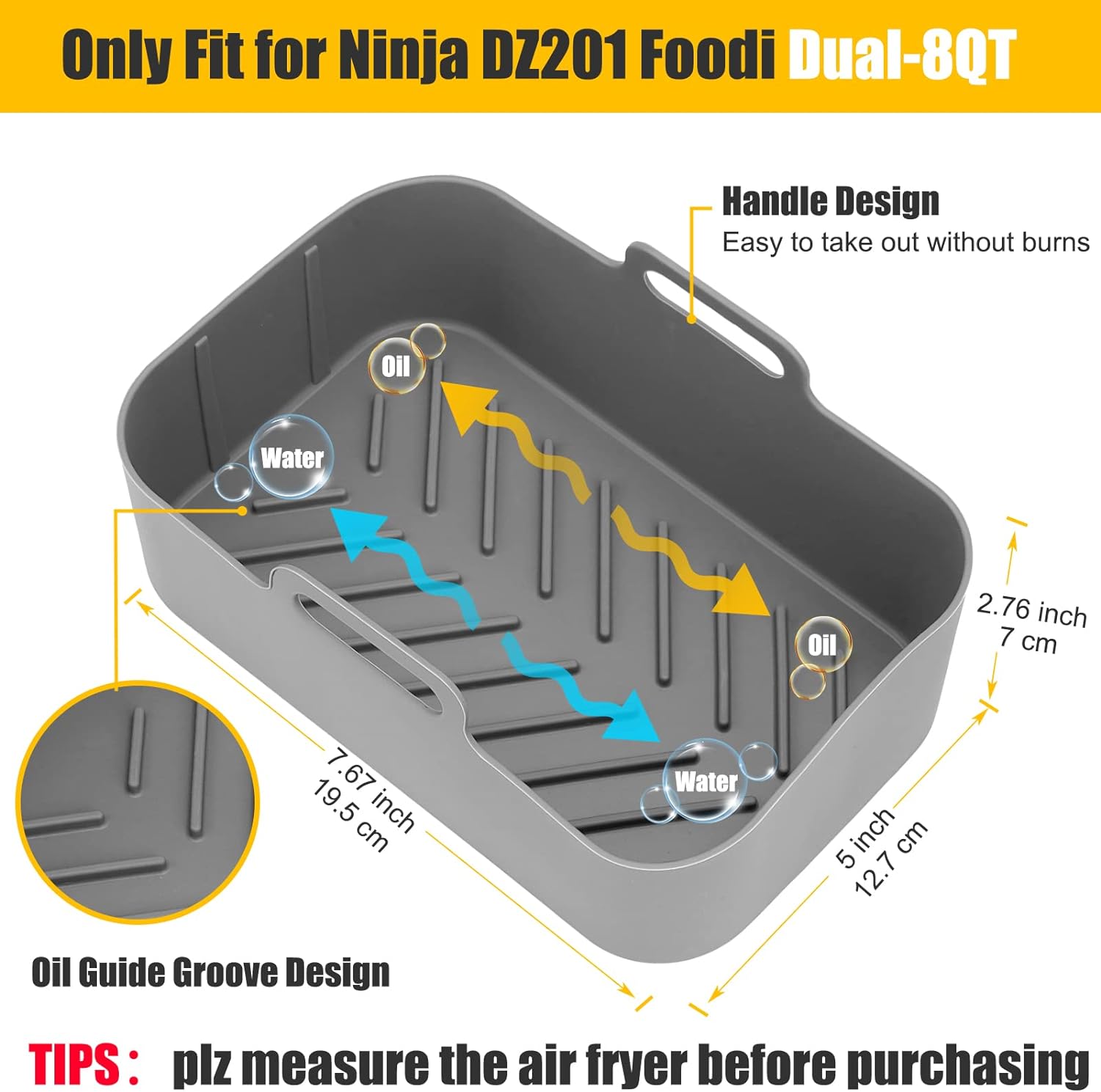 MMH 2Pcs Air Fryer Silicone Pot Rectangular for Ninja Foodi Dual DZ201 8QT,  Reusable Silicone Airfryer Liner Replacement Baking Tr