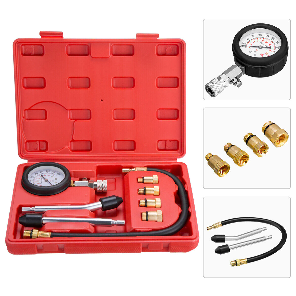 GCP Products Professional Petrol Gas Engine Cylinder Compression Gauge Auto Tester Tool Kit