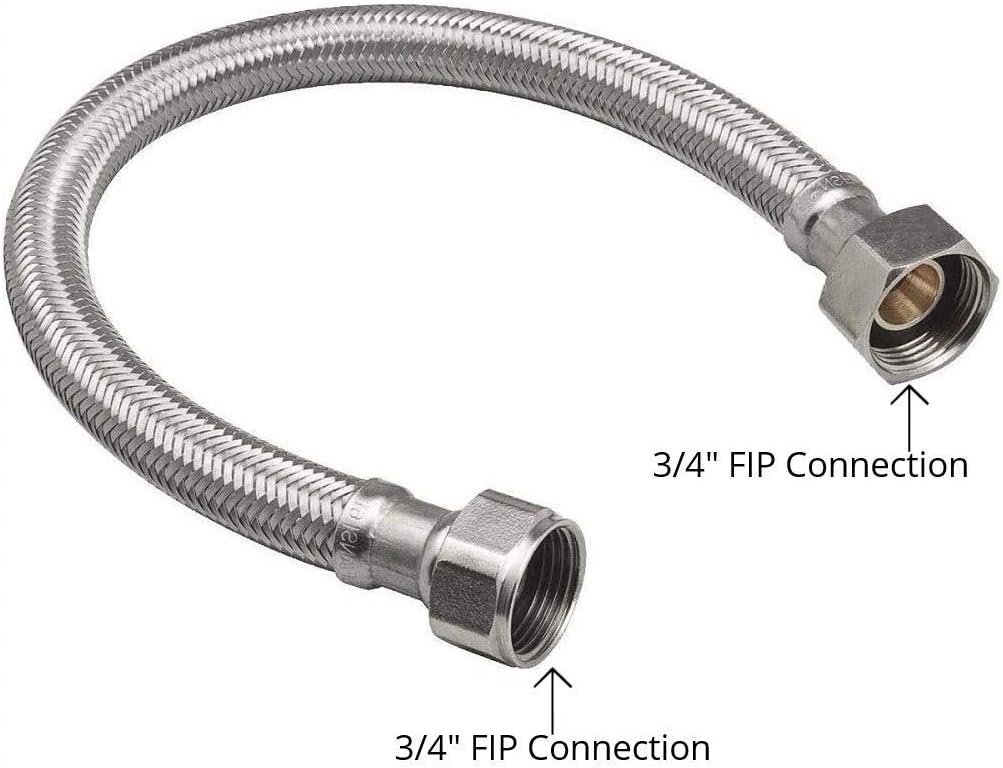 Talent International Trading EZ-Fluid 18-Inch Braided Flexible Stainless Steel Water Heater Connector Hose For Female Iron Water Pipes Fitting, 3/4-Inch FIP