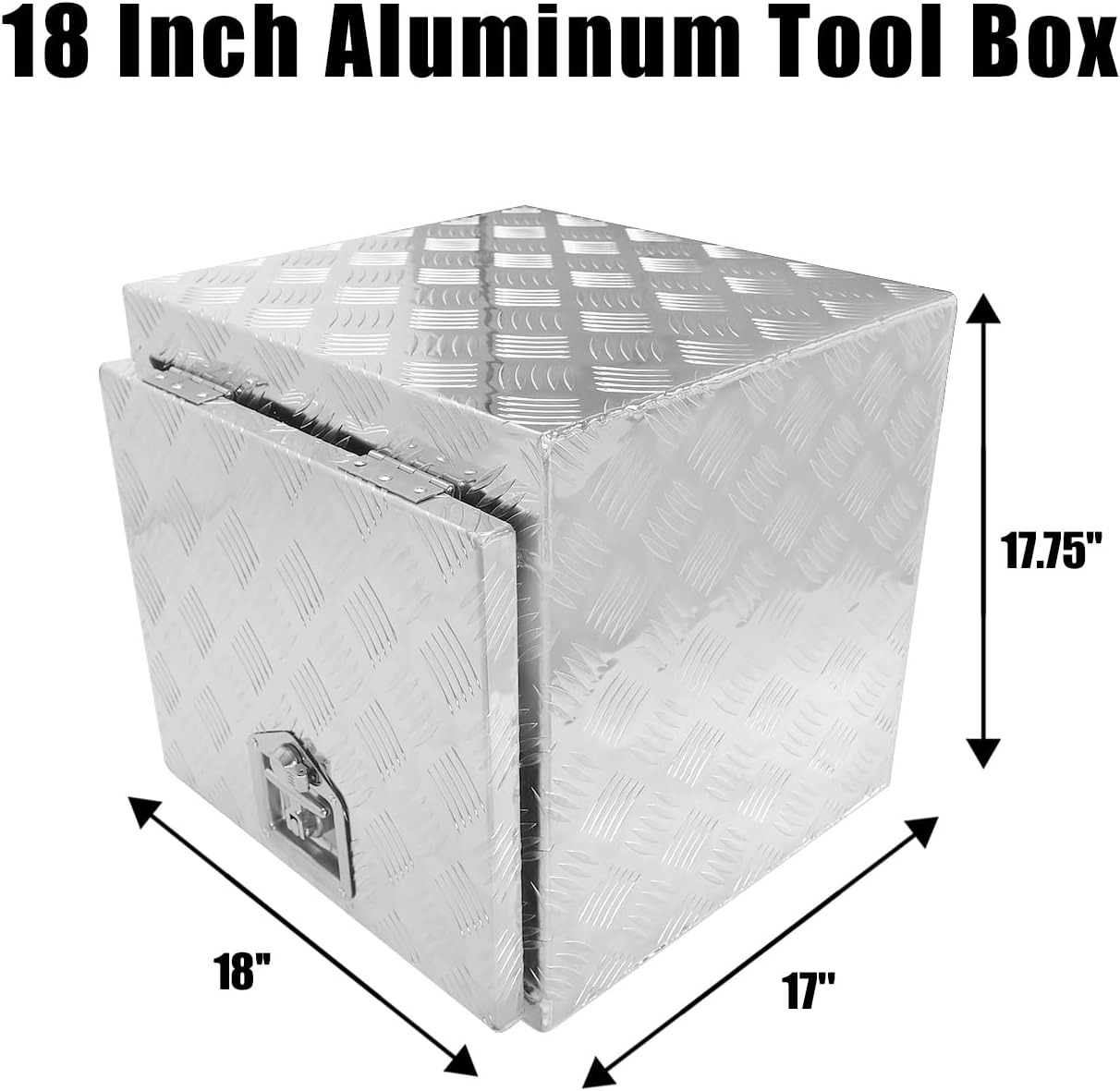BLACKHORSE-RACING 18 x 17 x 18 Inch Aluminum Diamond Plate Truck Trailer Tool Box, Waterproof Underbody Truck Bed Storage Toolbox for Pick Up Tru