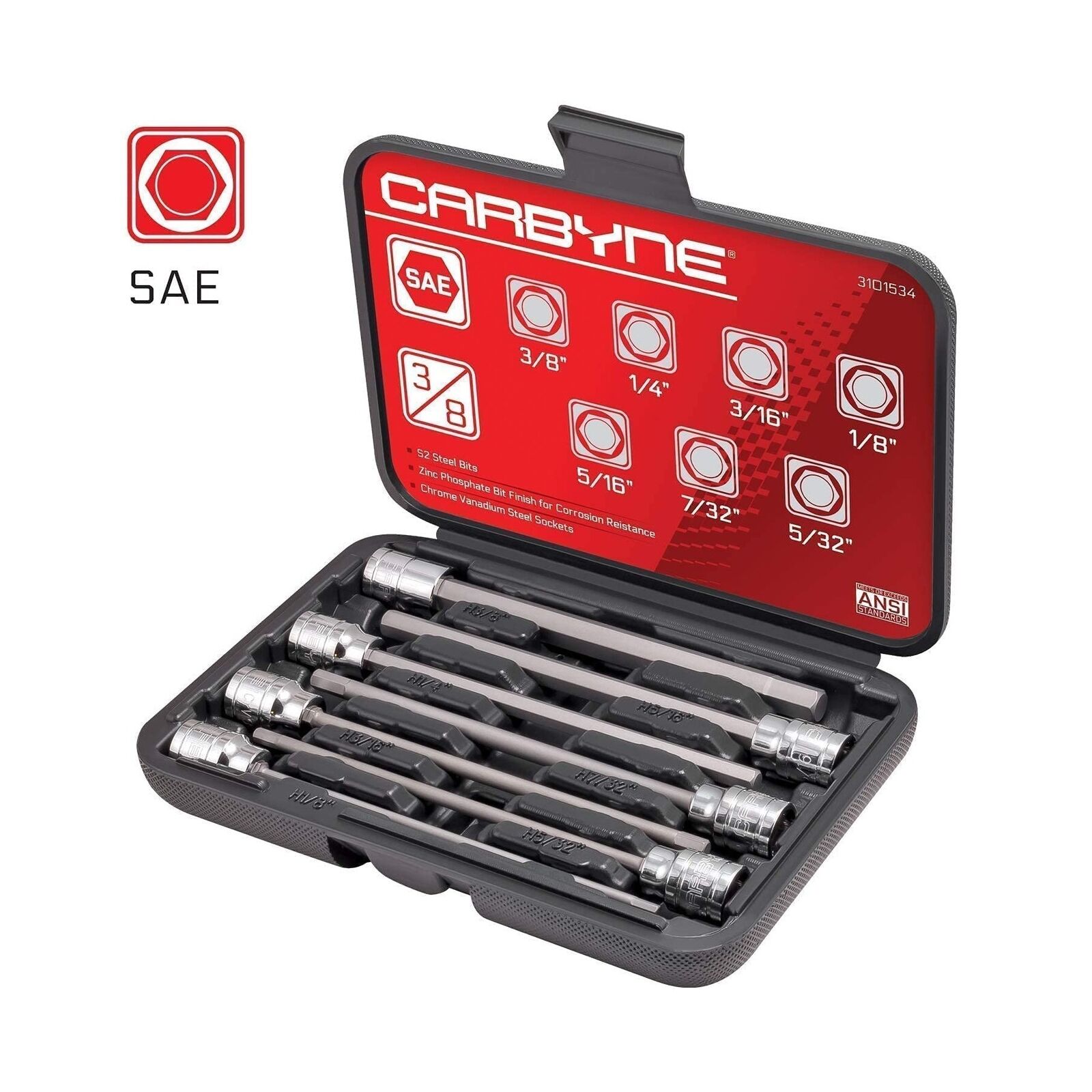 GCP Products Extra Long Bit Sockets - Sae Hex, Metric Hex &a; Torx. 3 Sets. 21 Bit S...
