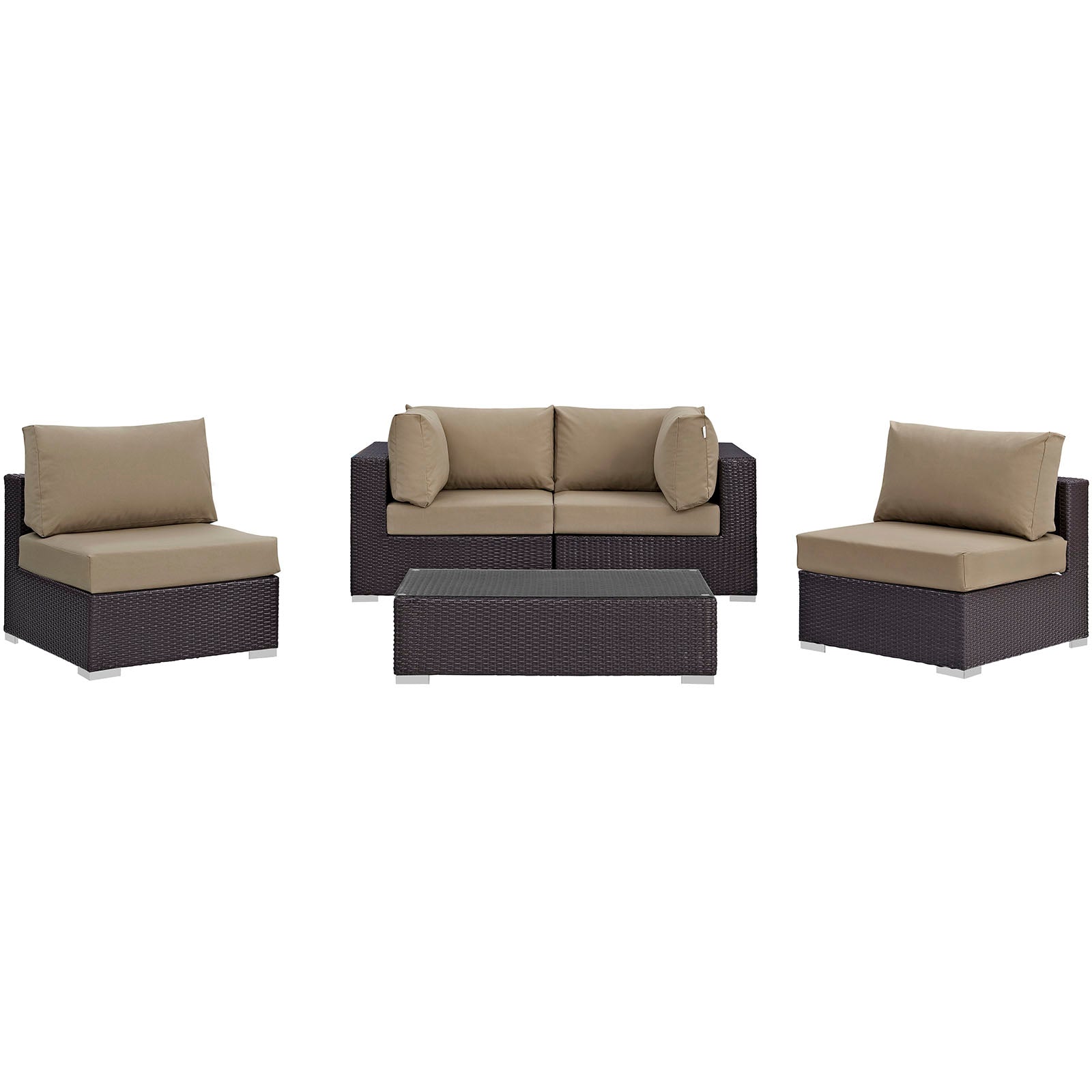 Modway Convene 5 Piece Outdoor Patio Sectional Set - Espresso Mocha