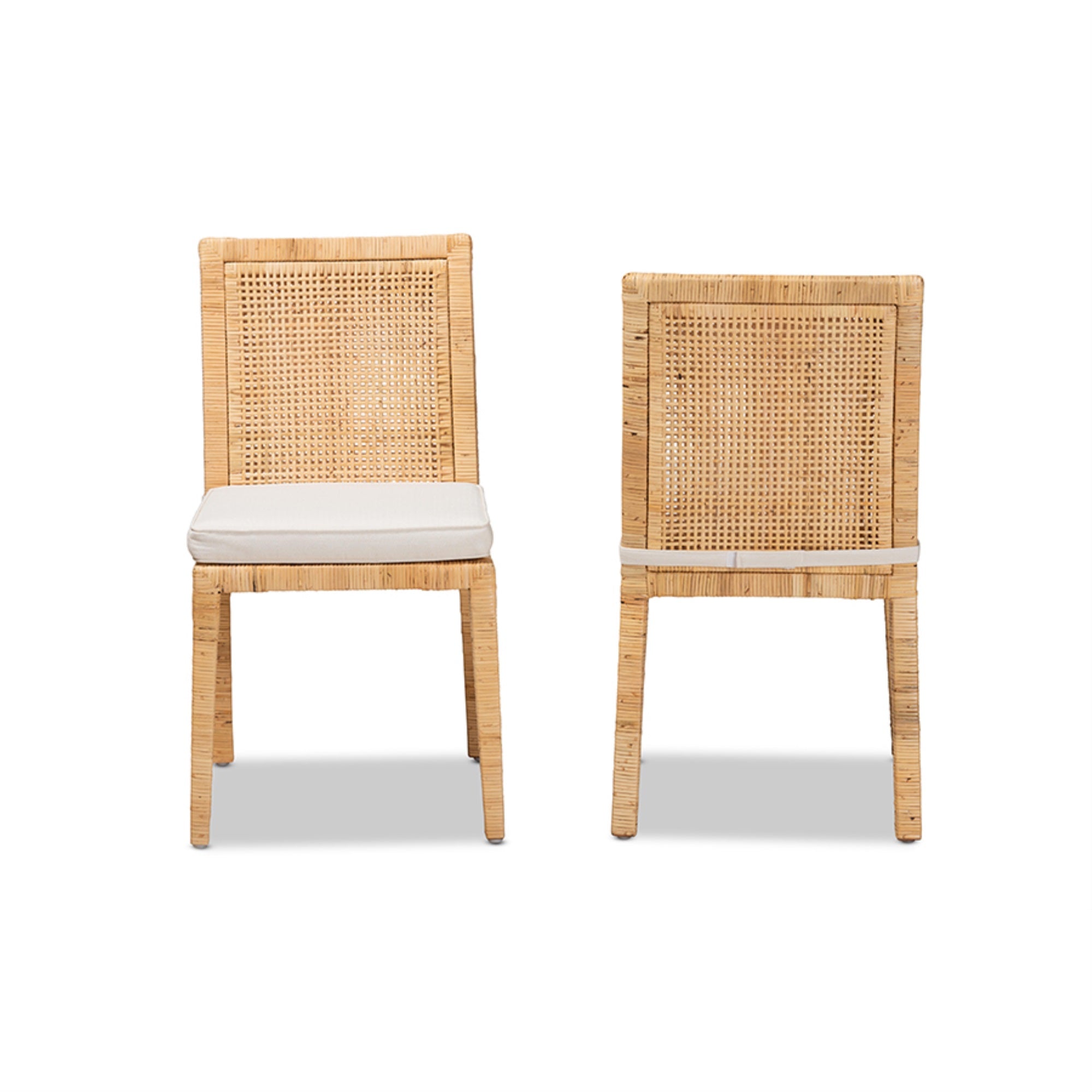 Baxton Studio Sofia Modern and Contemporary Natural Finished Wood and Rattan 2-Piece Dining Chair Set