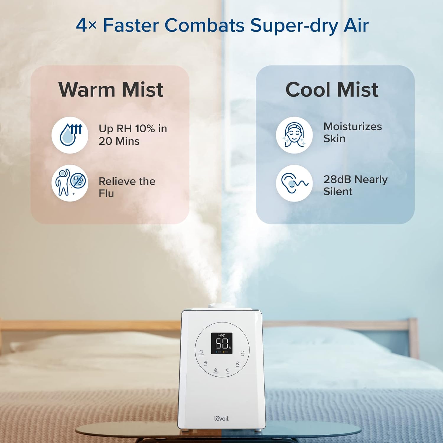 Levoit Humidifiers for Bedroom Large Room Home, 6L Warm and Cool Mist Top Fill Ultrasonic Air Vaporizer, Smart App