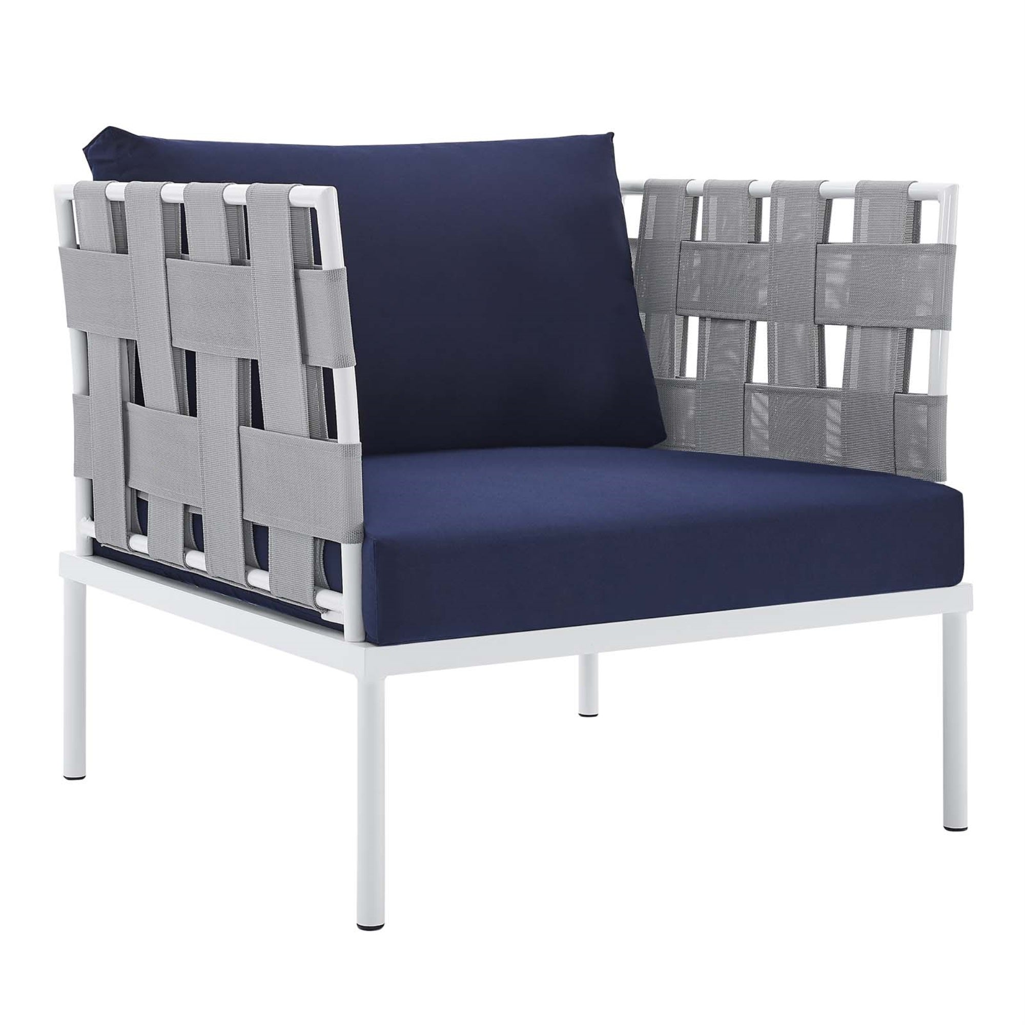 Modway Harmony 7-Piece  Sunbrella Outdoor Patio Aluminum Sectional Sofa Set Gray Navy