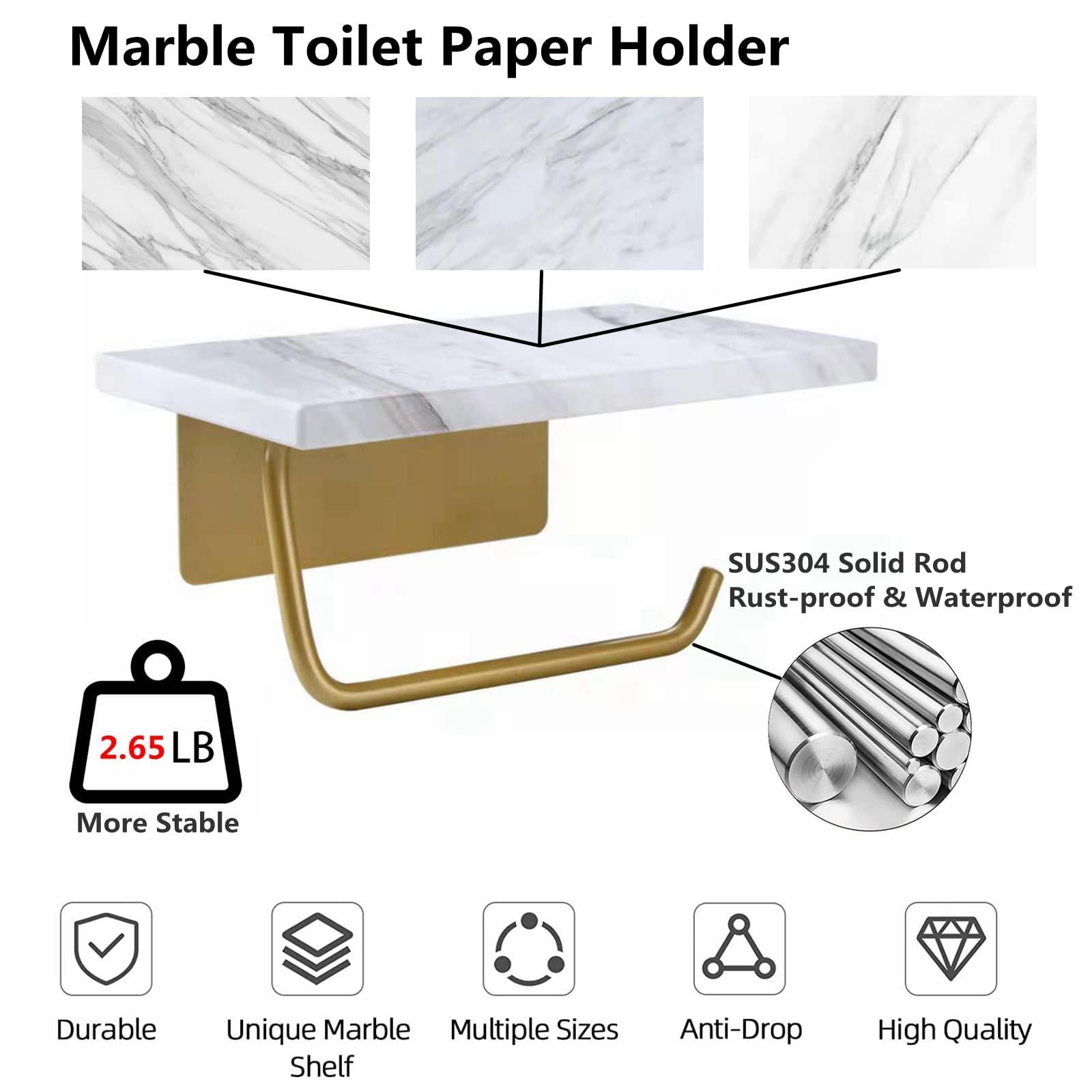 nodafuer toilet paper holder with natural marble shelf for bathroom washroom,wall mounted tissue holder suitable for mega roll.(white)