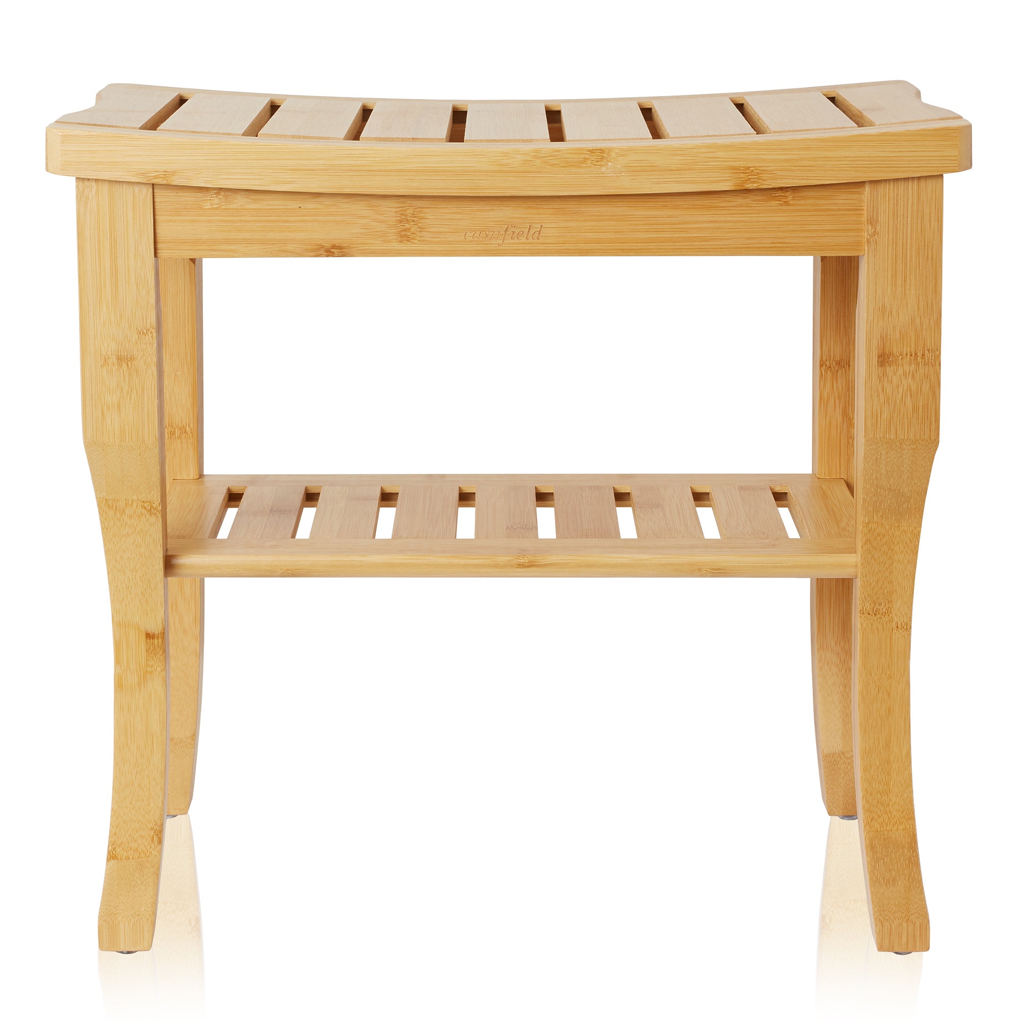 Casafield Bamboo Shower Bench with Storage Shelf, Wood Bathroom Spa Stool Seat for Bathtub
