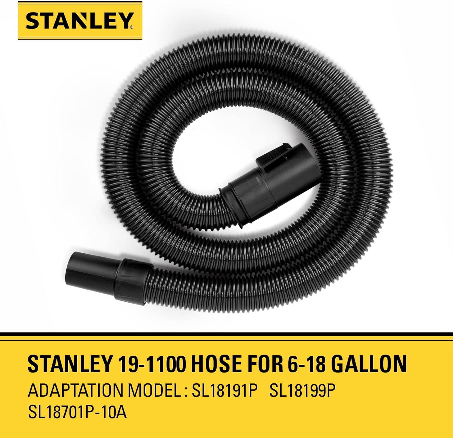 Stanley 19-1100 Wet and Dry Vacuum Extension Hose, 1-7/8 inch, 6 Feet, Fit for  6-18 Gallon Wet/Dry Vacuum Cleaners, Compatible with SL