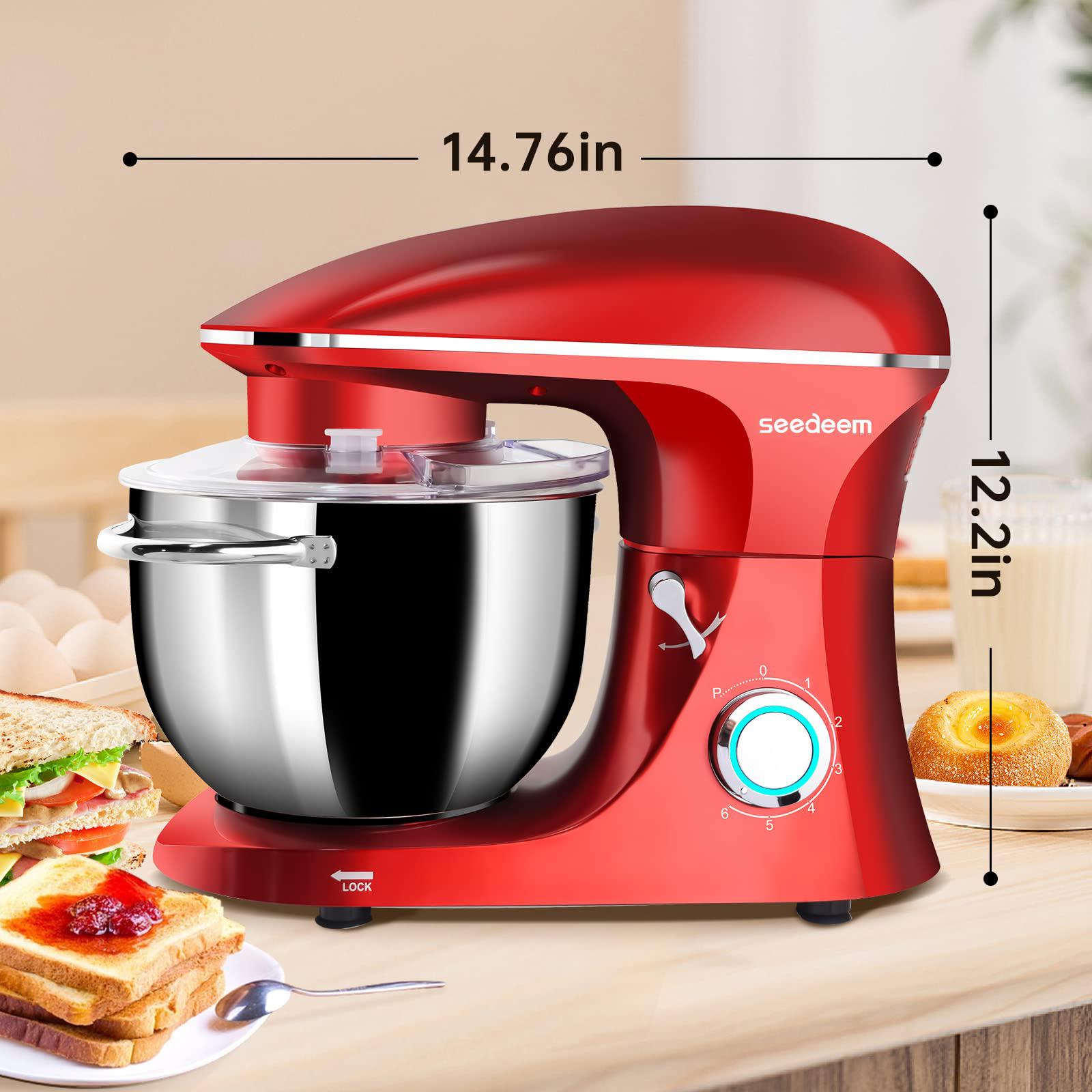 seedeem stand mixer, 6qt electric food mixer, 660w 6-speeds tilt-head dough mixers with dishwasher-safe dough hook, wire whip