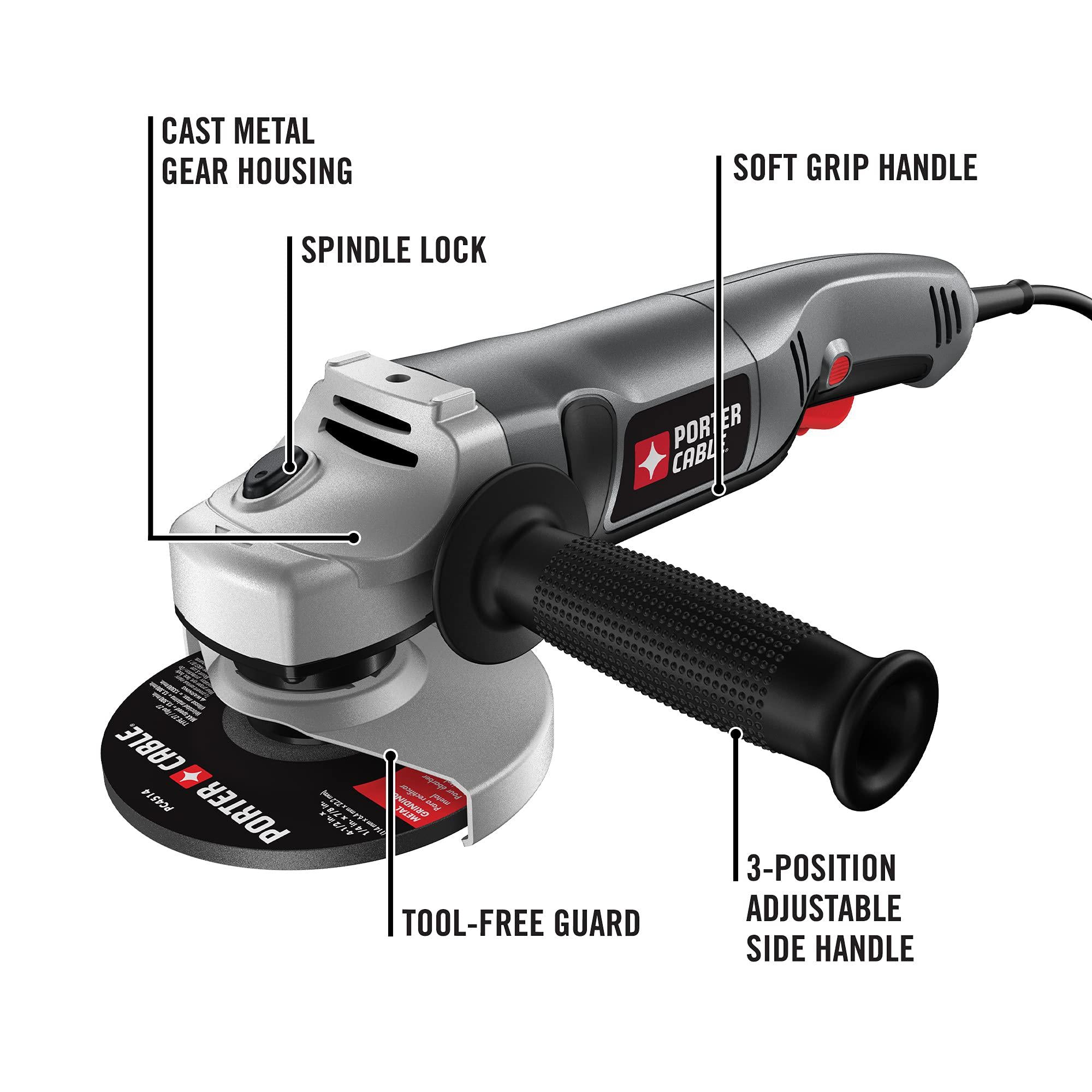 porter-cable angle grinder tool, 4-1/2-inch, 7.5-amp (pc750ag), grey,black