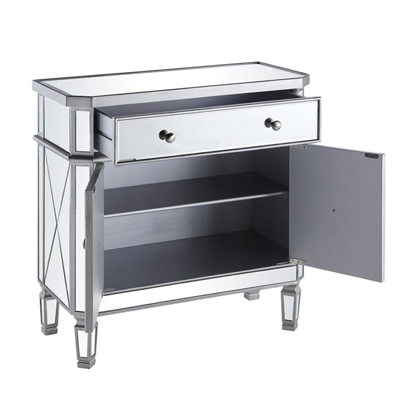 Elegant Furniture &a; Lighting Danville Mirrored Chest with Drawer - Silver Clear