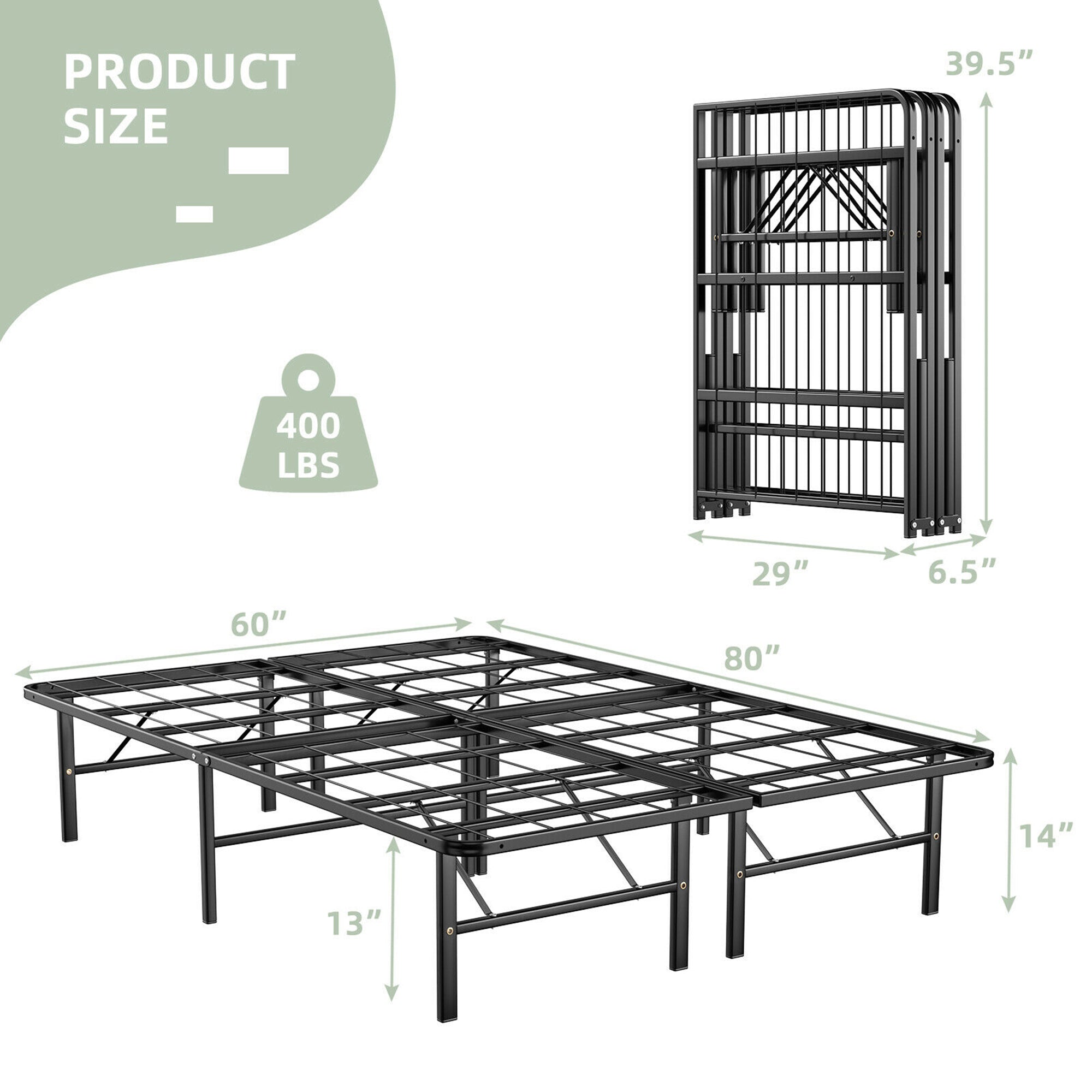 Gymax 14&s;&s; Queen Size Metal Platform Bed Foldable Mattress Foundation Tool-Free Assembly