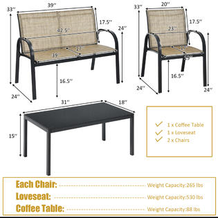 Gymax 4PCS Patio Conversation Furniture Set All-Weather Garden Outdoor Brown