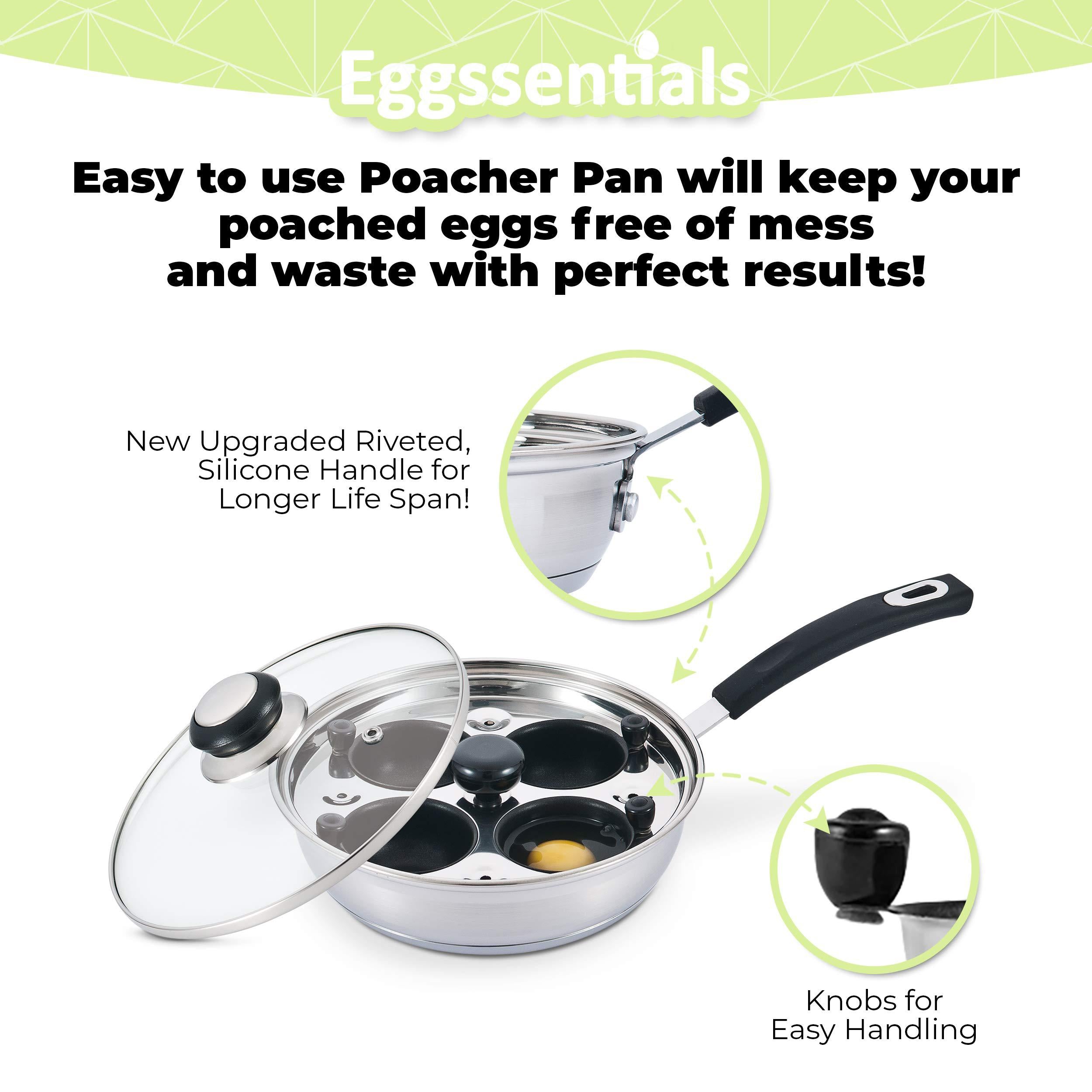 Eggssentials egg poacher - eggssentials poached egg maker, stainless steel egg poaching pan, poached eggs cooker food grade safe pfoa free