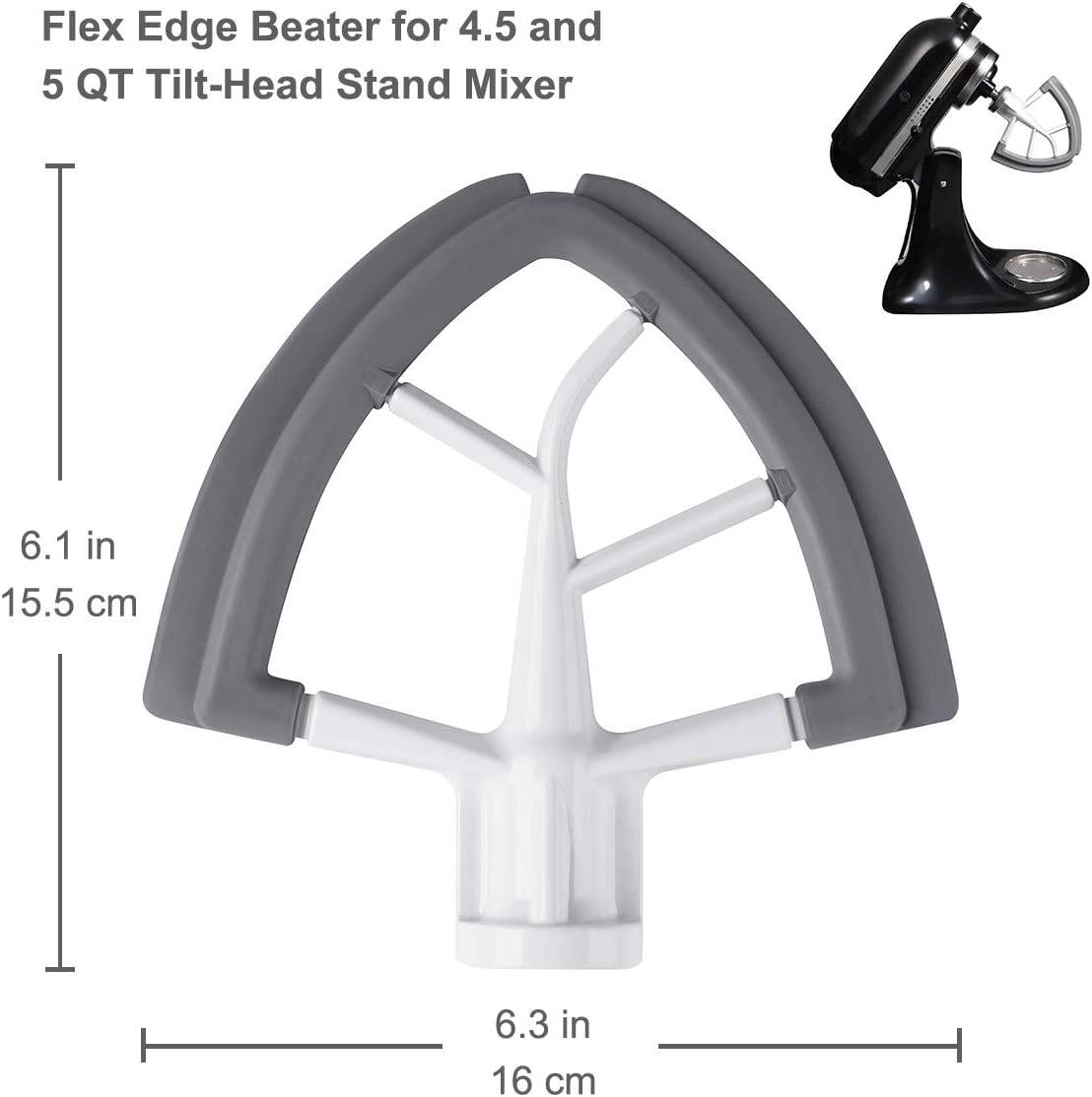 Generic Flex Edge Beater for KitchenAid Tilt-Head Stand Mixer, 4.5-5 Quart Flat Beater Paddle with Flexible Silicone Edges Bowl Scraper