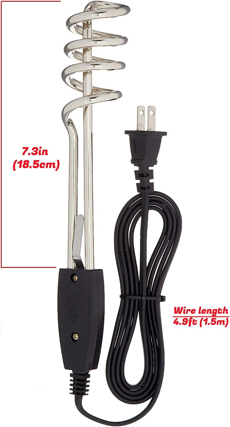 ktopnob 10in 1000W-110V Water Heater Portable Electric Immersion Element Boiler Travel Hot Water Heater 5 Gallon Bucket De Icer Submers
