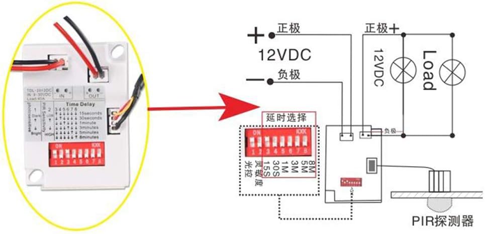 HiLetgo 12V 24V PIR Motion Sensor 7-10M Switch IR Infrared Human Body Induction Sensor Detector Switch for LED Light Switch