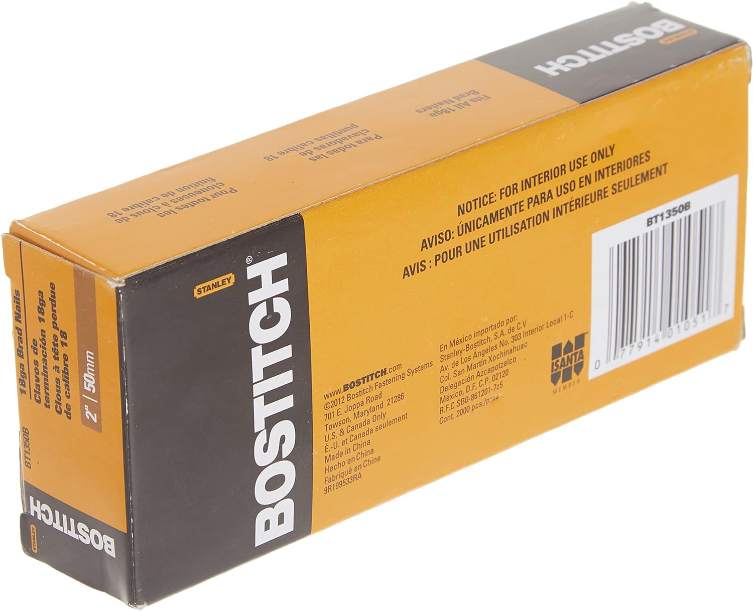 Stanley Bostitch BOSTITCH Brad Nails, 18 GA, 2-Inch, 2000-Pack (BT1350B) , Brown