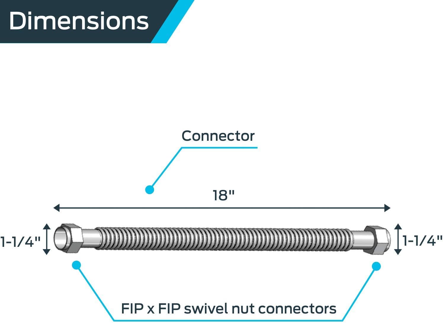 Holdrite 1-1/4 Inch FIP x 1-1/4 Inch FIP x 18 Inch Stainless Steel Water Heater QuickFlex Connector, QFC-11418