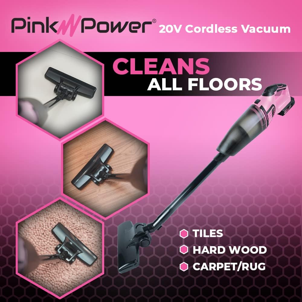 Pink Power Lightweight Cordless Vacuum Cleaner for Home Cleaning 20V Rechargeable Battery Cordless Stick Vacuum Cleaner &a;#226;&a;#12