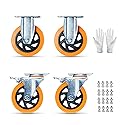 Ataqus N/A 5 Inches Heavy Duty Polyurethane Caster Wheels Anti-Skid Swivel Casters Wheels with 360 Degree for Set of 4 Orange (2PCS Loc