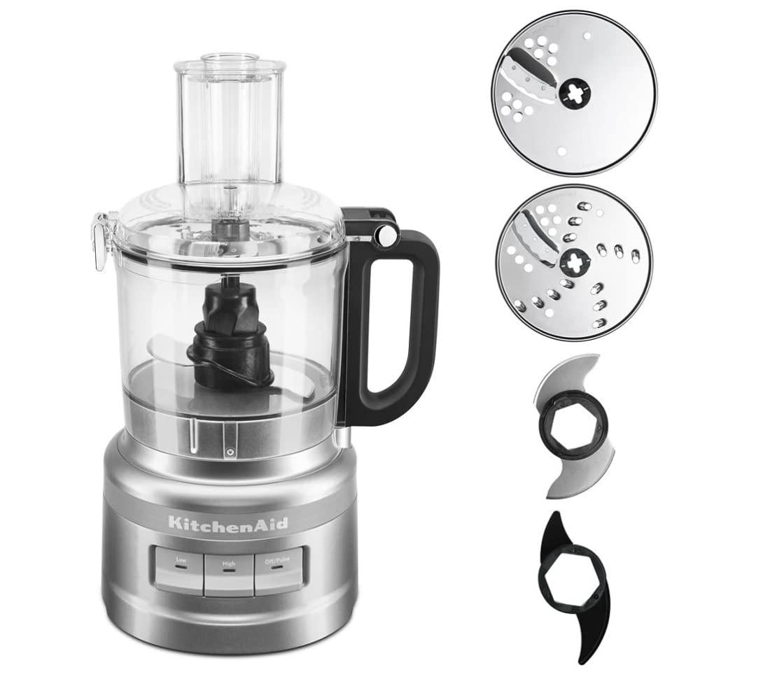 kitchenaid 7 cup food processor plus chop puree knead shred slice kfp0719cu silver (renewed)
