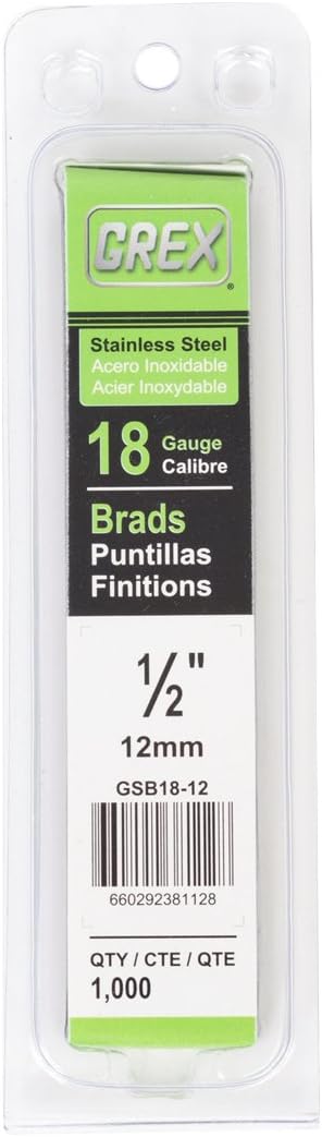GREX GSB18-25 18 Gauge Stainless Steel 1-Inch Length Brad Nails (1,000 per Pack), 1